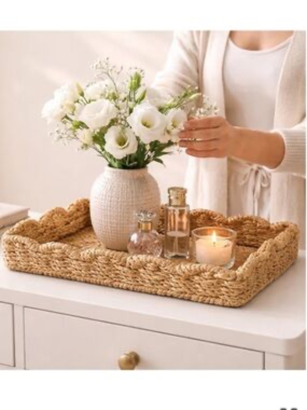 SAVVY & SORTED • RECTANGULAR SCALLOPED SEAGRASS WICKER BASKET TRAY